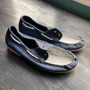 vintage blue and white genuine leather boats shoes